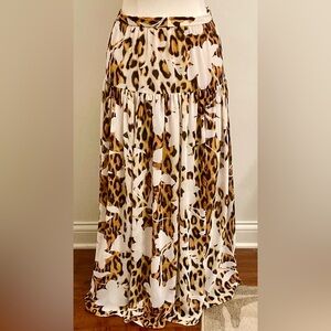 Boston Proper White Brown Stamped Floral Jungle Print 8 Indie Sleaze Boho Skirt